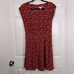Old Navy Women’s red dress w/Heart Print - Cap Sleeve -Knee Length - Sz. Medium